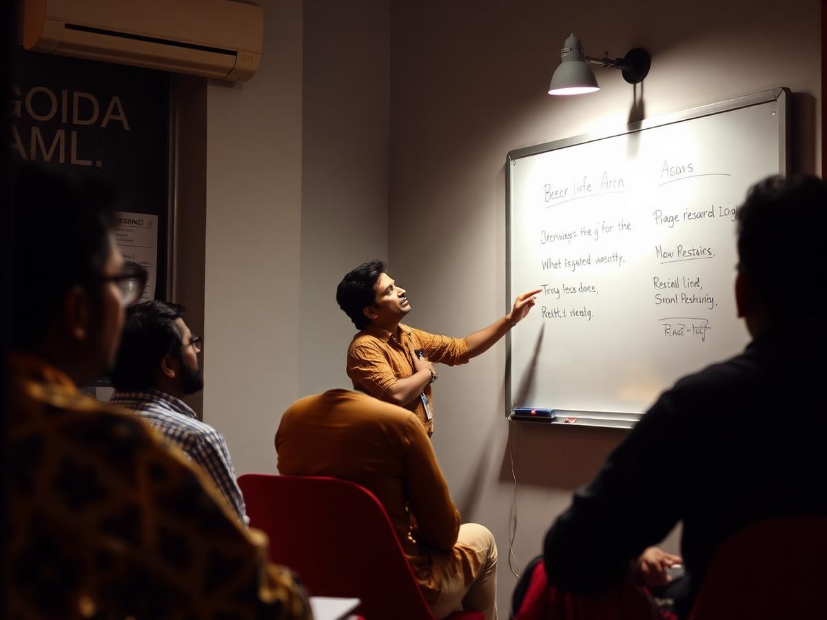 Faculty explaining a concept at the whiteboard